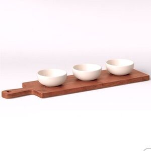 🆕- Threshold NEW - 4pc Wood Serving Board and Ceramic Bowl Set